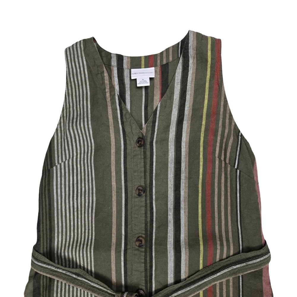 Liz Claiborne Womens Linen Blend Striped Button Front Midi Dress Olive Green S - Picture 4 of 7